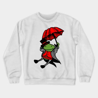 Green frog with red umbrella Crewneck Sweatshirt